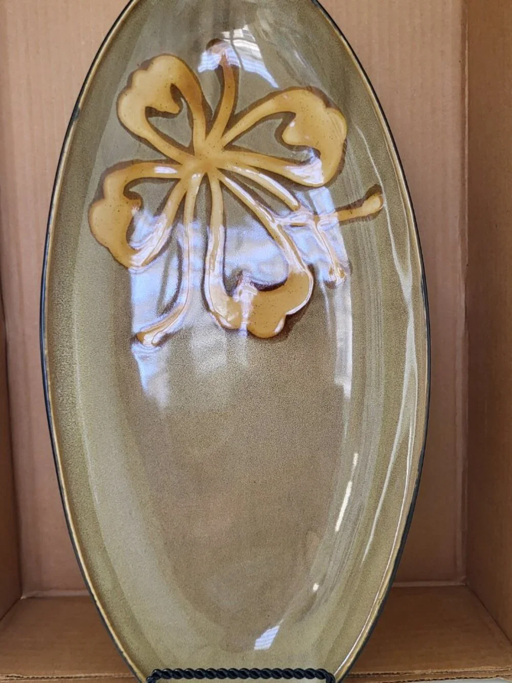 Pier 1 Imports Kioko Oval Serving Platter Set of 2 Hand Painted Stoneware Nested